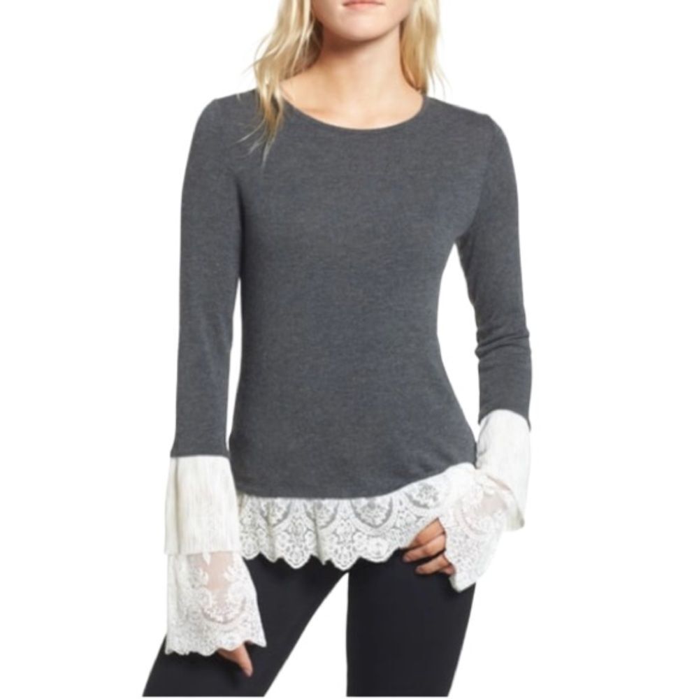 Bailey 44 Long Sleeve Lace Trim Top Shirt Women's Size XS Viscose Wool Made USA